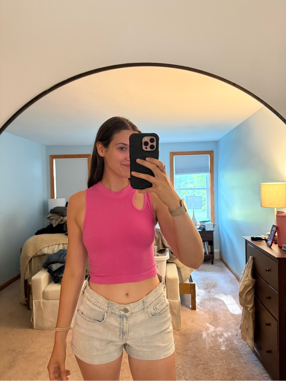 Sleeveless Pink Crop Top with Keyhole Accent